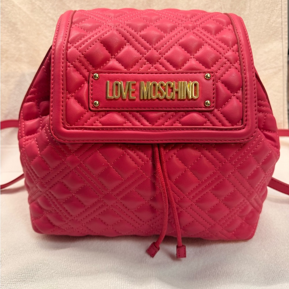 Love Moschino Pink Quilted Backpack with Flap Closure